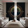 Set Of 2 Flat Printing Curtains Dark Background Tree Circle Ornate Frame Fantasy Style Home Decor Polyester Curtain