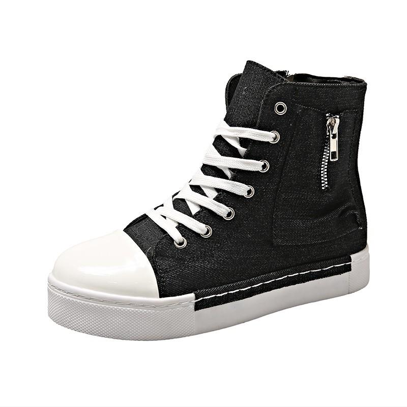 Large Size High Top New Casual Single Shoes Women'S New Pocket Decorative Cloth Side Zipper Board Shoes