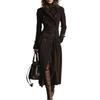 Women's Long Sleeved Elegant Coat With A Collar And Color Suede Long Windbreaker Jacket