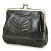 Carteira Feminina de Couro Genuíno de Primeira Camada Bordada Casual de Couro Bolsa com Dobradiça de Ferro Compartimento Multifuncional Pequena