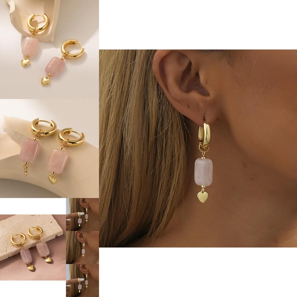 Trendy Copper Heart Earrings With Natural Stone Elegant And Chic Design