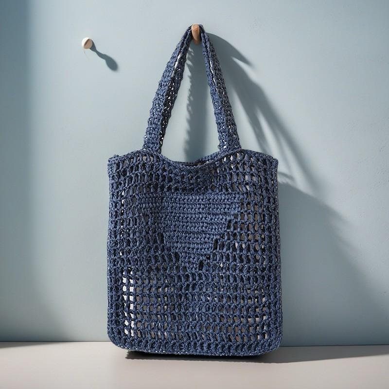 Fashionable Letter Embroidery Straw Woven Bag Hollow Portable Shoulder Hand-woven Beach Inverted triangle without embroidery