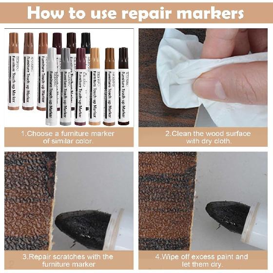 SEISSO Furniture Repair Kit For Scratched Wood Material Marker Pen 12 Color Furniture Touch-Up Pen Wood Filler Upgraded Wood Repair Kit Repair Wooden
