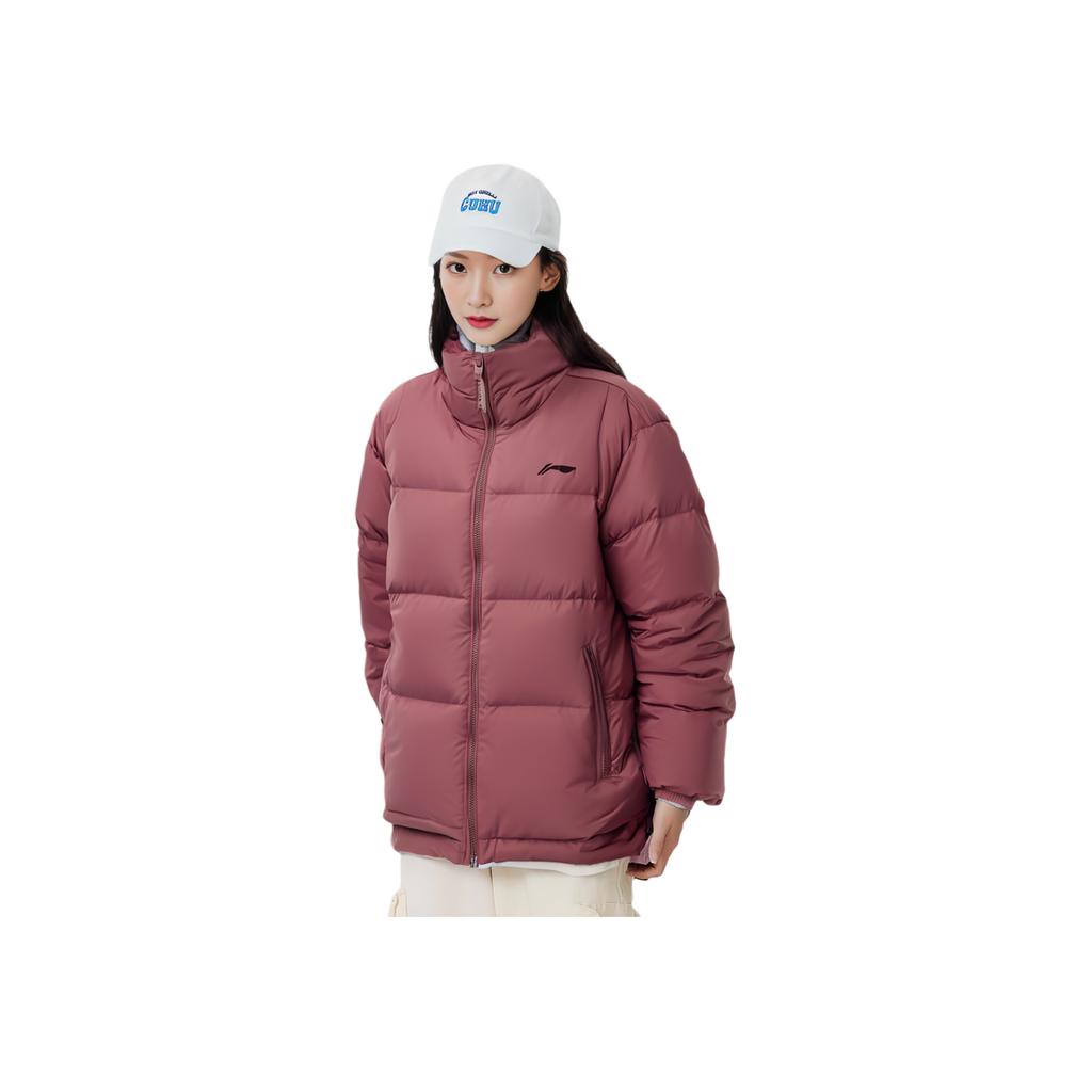 Li-Ning Fitness Series Solid Color Casual Loose Stand Collar Warm Down Jacket Women Outerwear Dusty-Rose AYMR154-7