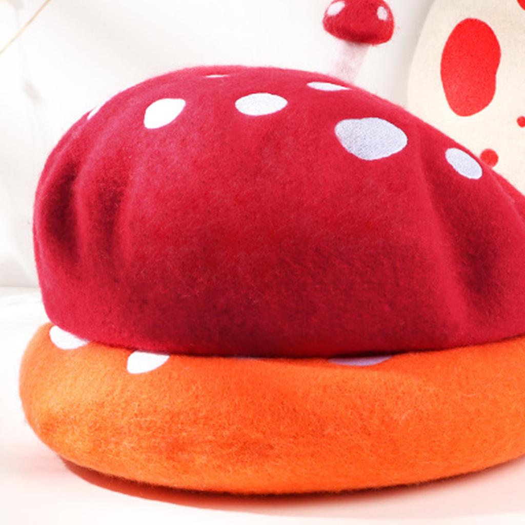 Embroidery Mushroom Beret Hat for Women Breathable Soft Wool Dome Hat Cool Joke Girl Painter Hat Winter Warm Headwear