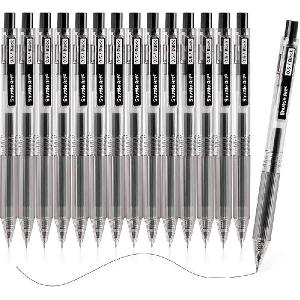 Shuttle Art Black Gel Pens, Ink Glide Series 15 Pack Retractable 0.5mm Fine Point Rollerball Gel Ink Pens Quick Drying Waterproof Smooth Writing with