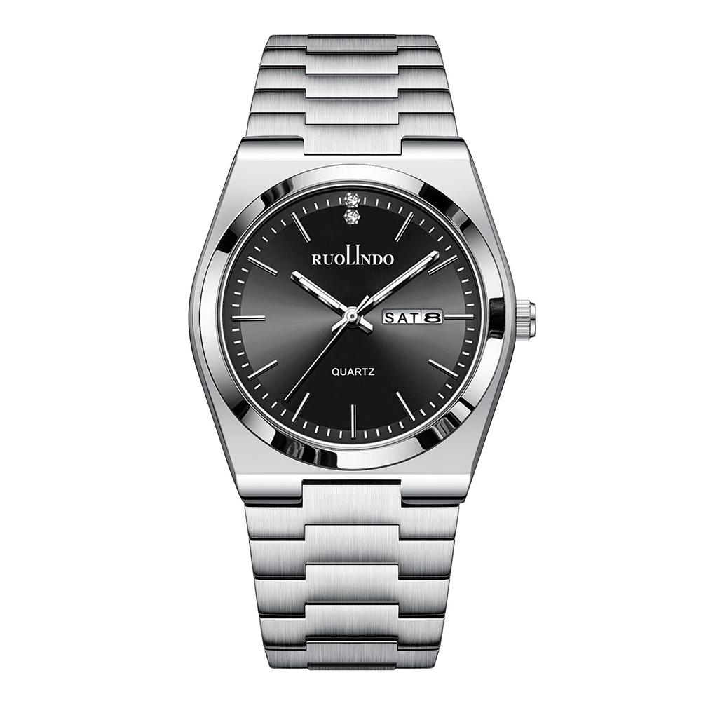 Men's Quartz Watch with Stainless Steel Band and Calendar