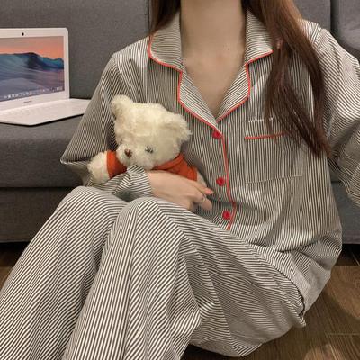 Spring Autumn Pajamas Women's Long Sleeve Trousers Cardigan Striped Sleepwear Loungewear Two Piece Set Ladies Nightwear Homewear