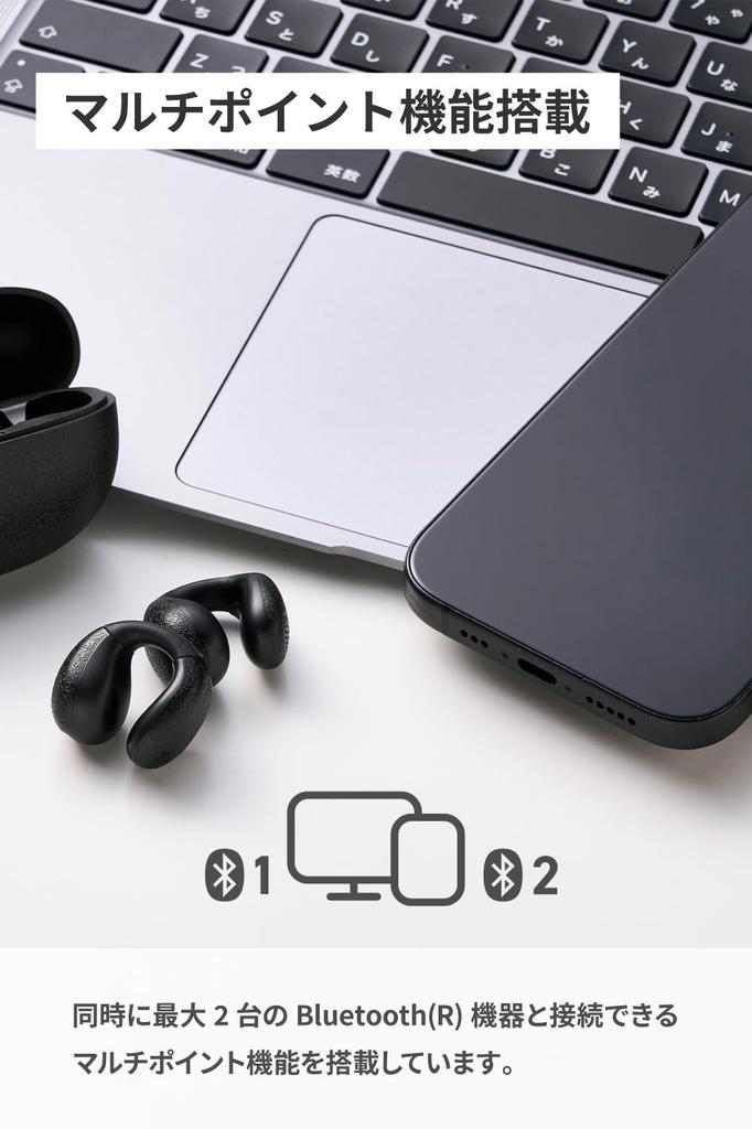ELECOM Bluetooth 5.4 Wireless Earbuds, Ear Cuff Style, Lightweight, AAC Compatible, 5 Hours of Continuous Playback, Touch Sensor, Voice Assistant
