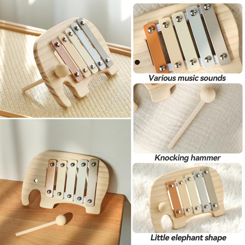 Wood Musical Instrument Toy Baby Kids Puzzles Early Learning Game Baby Perception Gift Wood 5 Tones Multicolor Xylophone