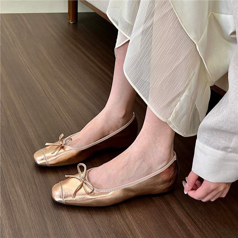2025 Spring and Autumn New Fashion Versatile Round Head Shallow Mouth Single Shoes Women's Summer Comfortable Versatile Flat-bottomed Small Silver