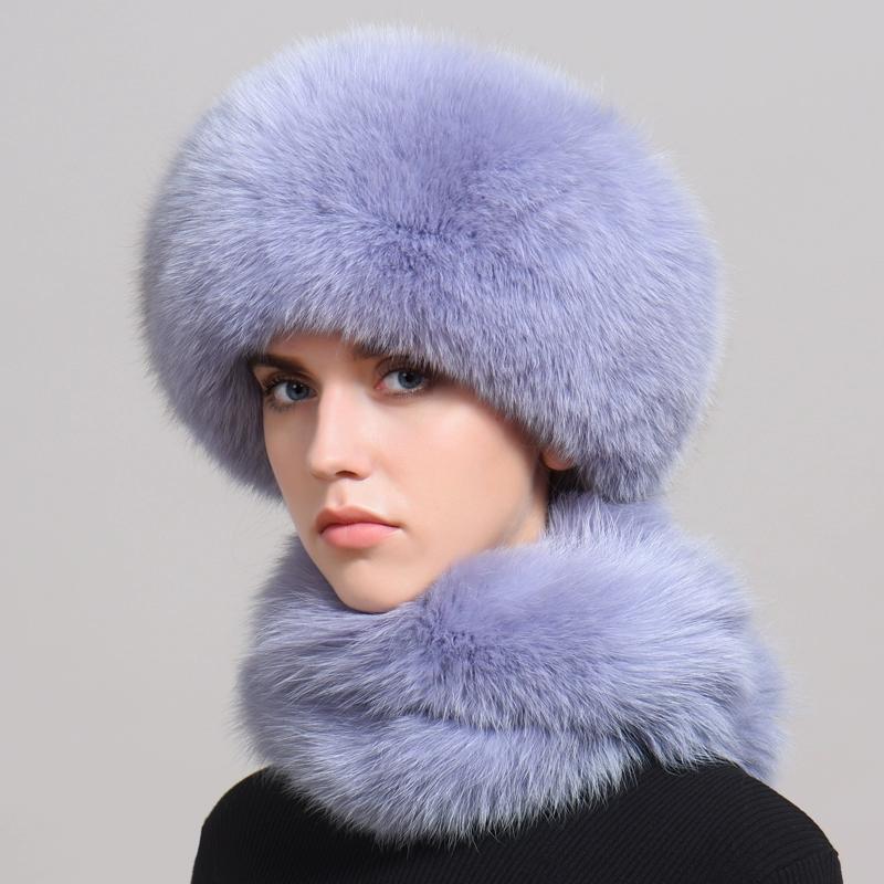 Fuchspelzmütze Damen Winter Mongolische Mütze Schal integrierter Kaninchenfell Ohrenschutz Vollfell Winter Pelzmütze Damen Winter