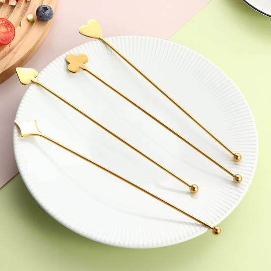 Edelstahl-Rührstäbchen, Schaufel-, Herz-, Karo-, Pik-förmig, Niedliche Frucht-Cocktailrührstäbchen, Rührstäbchen für Whiskey, Saft, Kaffee