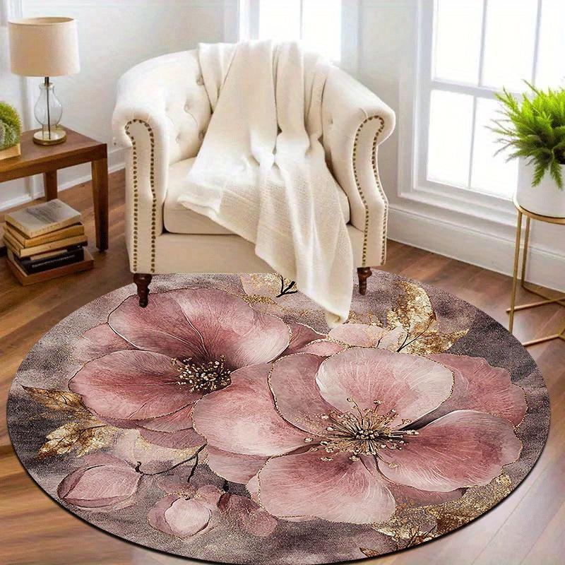 Luxury Romantic Floral  Pattern Round Shape Floor Mats Kitchen Hallway Runner Rug Bedroom Living Room Soft Carpet Non-slip Area Rug