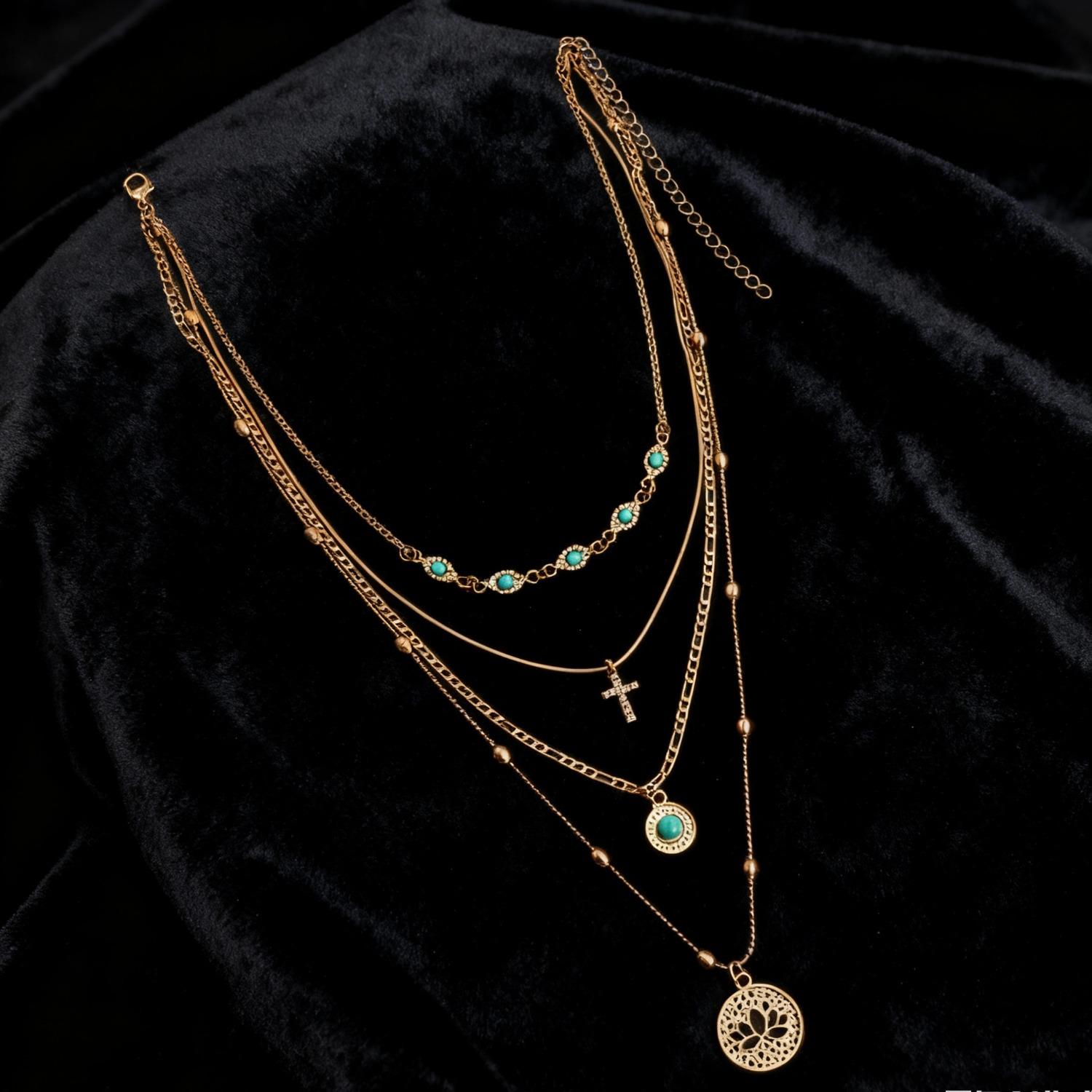 Многослойное ожерелье с подвеской-крестом из страз в американском стиле Standard