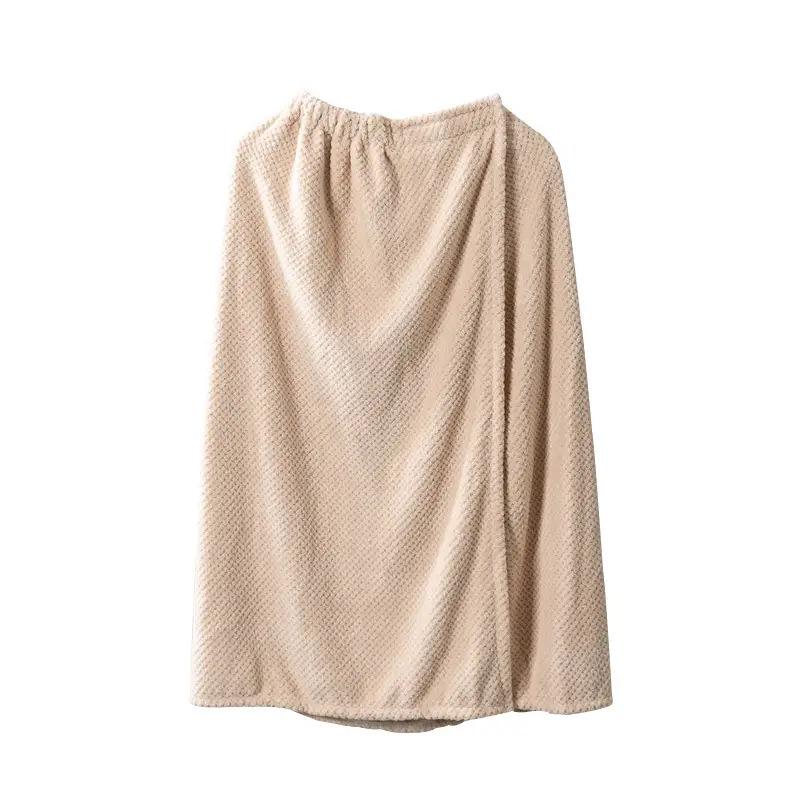 Soft Coral Fleece Bath Skirt/Robe, Strapless & Absorbent with Magic Sticker for Adults