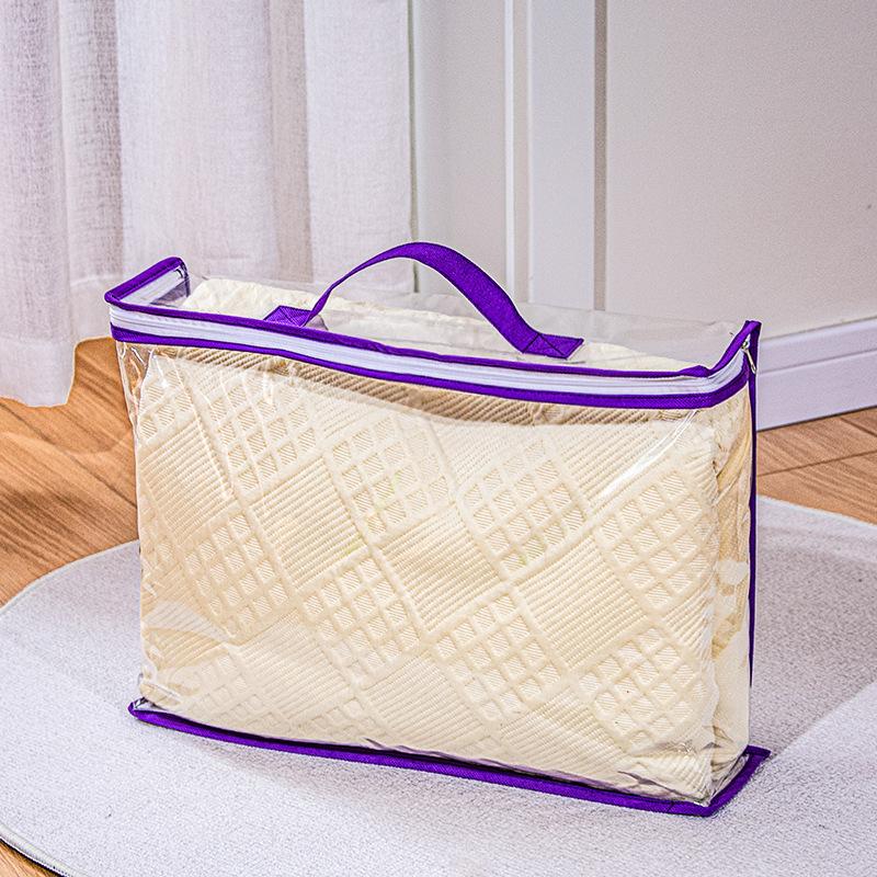 Small Clear PVC Zipper Storage Bag with Handle, Household Bedding/Blanket/Pillow Core Packaging Pouch