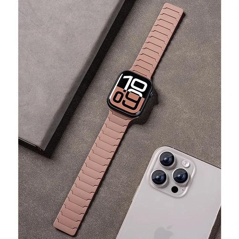 Strap For Apple Watch Ultra 2 Band 49mm 44mm 45mm 40mm 42mm 46mm 41mm 38mm Magnetic Silicone Bracelet IWatch Series 10 SE 9 8 7