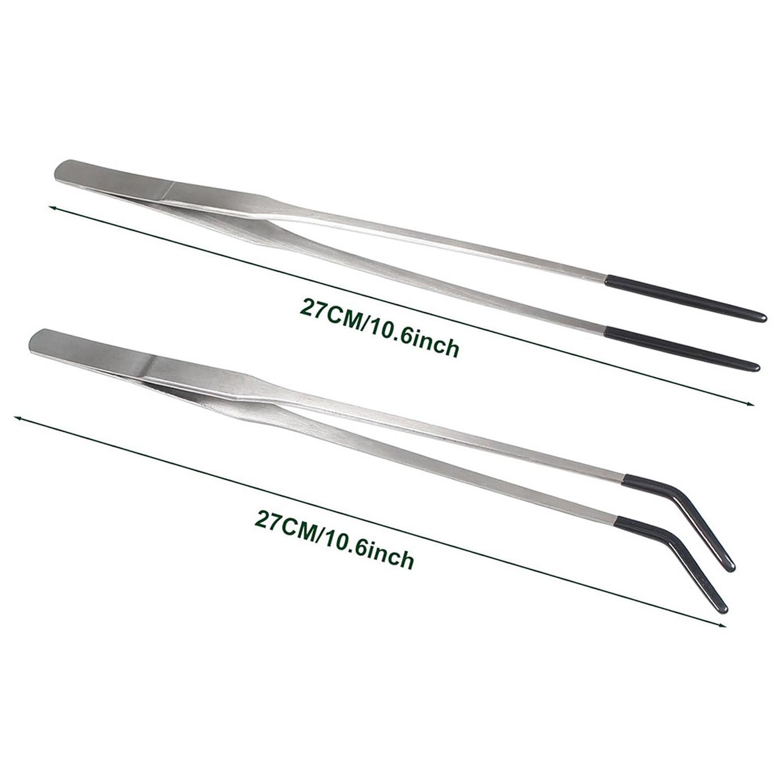 27cm Aquarium Feeding Tweezers Stainless Steel Aqaurium Clip Tools Reptile Feeding Tongs Rubber Non-slip Insects Feeder 2pcs 27cm