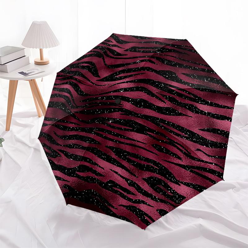 

1pc Glamorous Zebra Print Sparkle Circle Umbrella with Plastic Handle,Compact & Stylish,Cartoon Pattern,Outdoor UmbrellaPT454