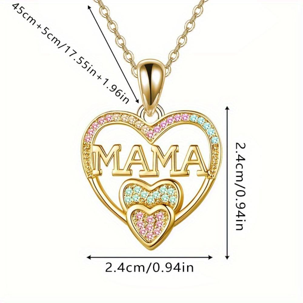 New Creative Shiny Micro-inlay Colored Zircon Heart-shaped "MAMA" Pendant Necklace for Women Exquisite Mother's Day Gift Jewelry
