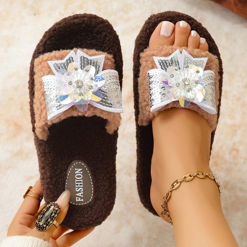 

Fashion Shiny Bowknot Women s Cotton Slippers Winter Chic Mix Color Cotton Slippers Woman Slip On Platform Home Cotton Slides Ladies 40-41 жёлтый