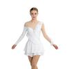 Womens Figure Skating Leotard Dress Ruffled Trim Rhinestones Tiered Chiffon Hem Skirt