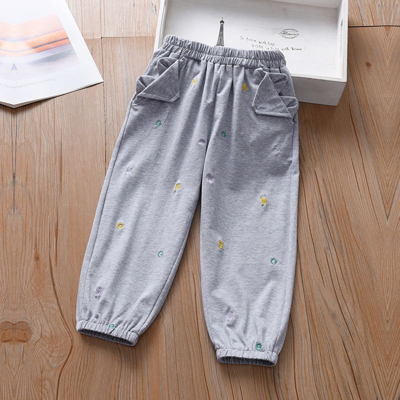 

Спортивные брюки для девочек на весну и лето Тонкие и свободные брюки для девочек с защитой от комаров Детские повседневные брюки Модные и универсальные брюки 110 серый