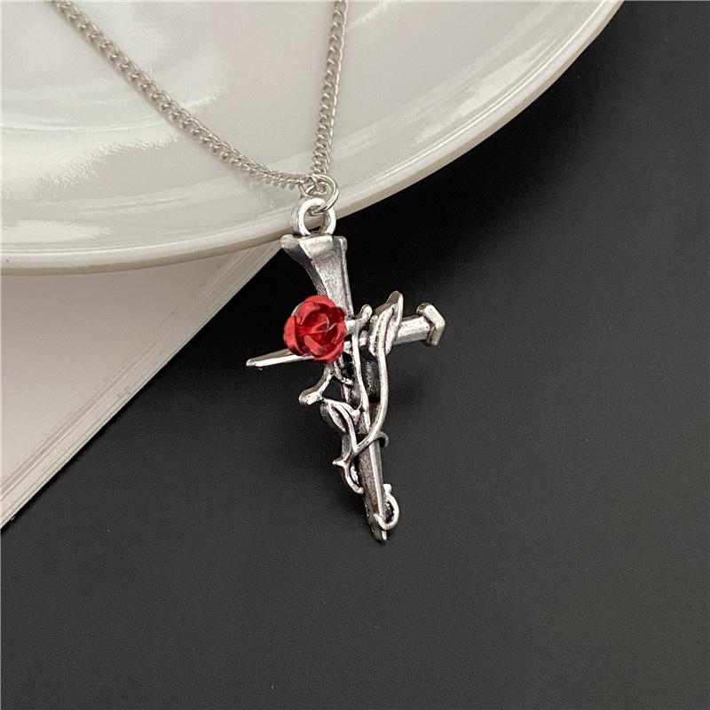 Punkl Big Cross Pendant Necklaces for Women Men Gothic Irregular Cross Clavicle Chain Necklaces Aesthetic Zircon