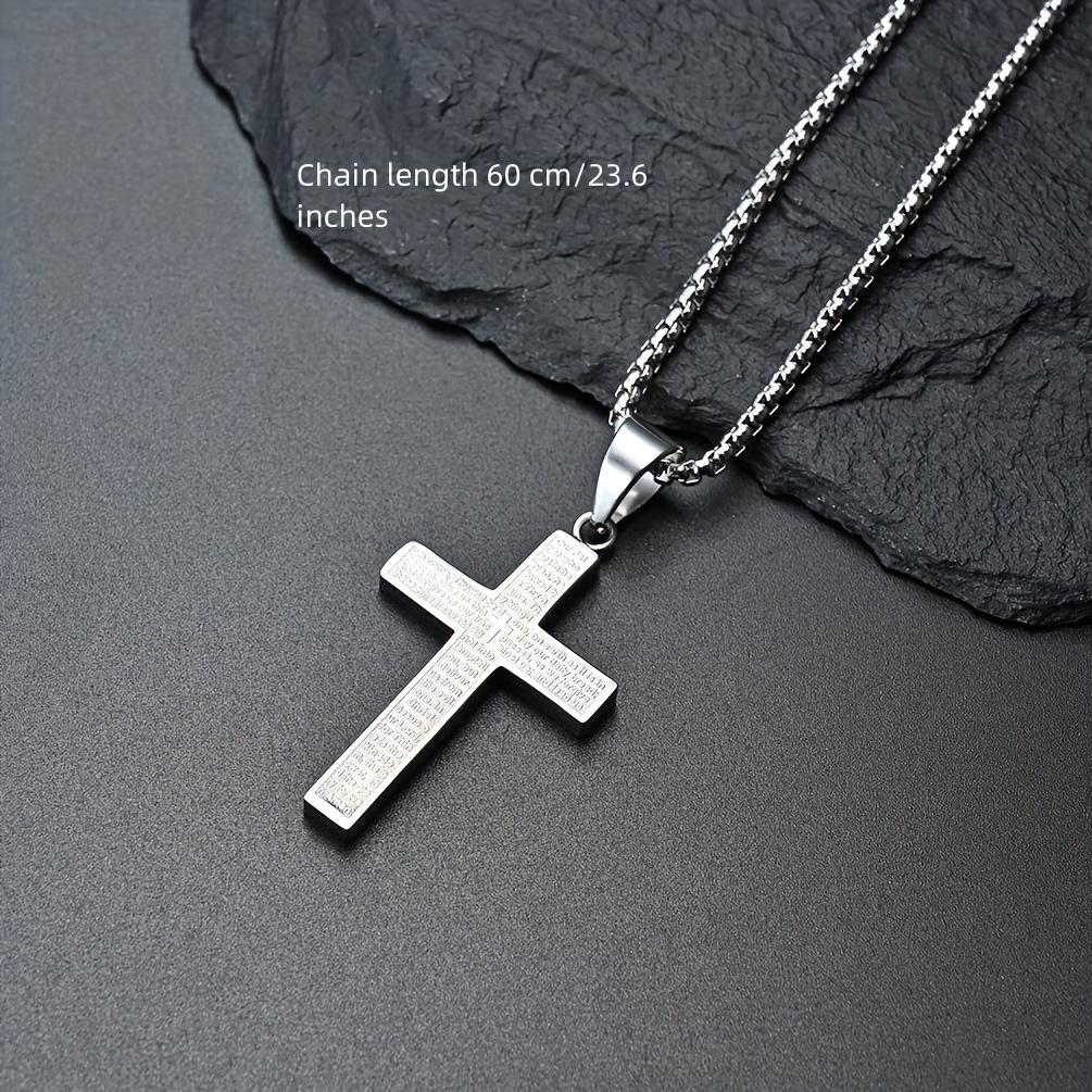 1pc Multi-color Men's Titanium Steel Carved Cross Pendant Necklace, Men's And Women's Stainless Steel Cross Pendant