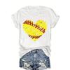 European Size Women's Casual Baseball-Themed Heart Print T-Shirt - Short Sleeve Crew Neck Blouse