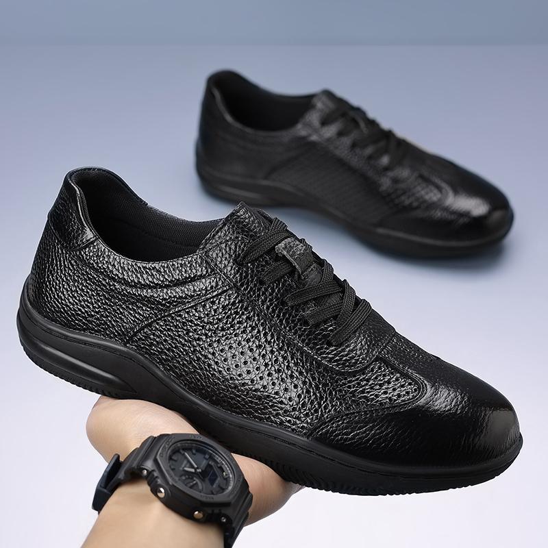 Simple Comfort Men's Outdoor Ventilation Non-slip Genuine Leather Sports Shoes Men Soft Flat Bottomed Little White Shoes