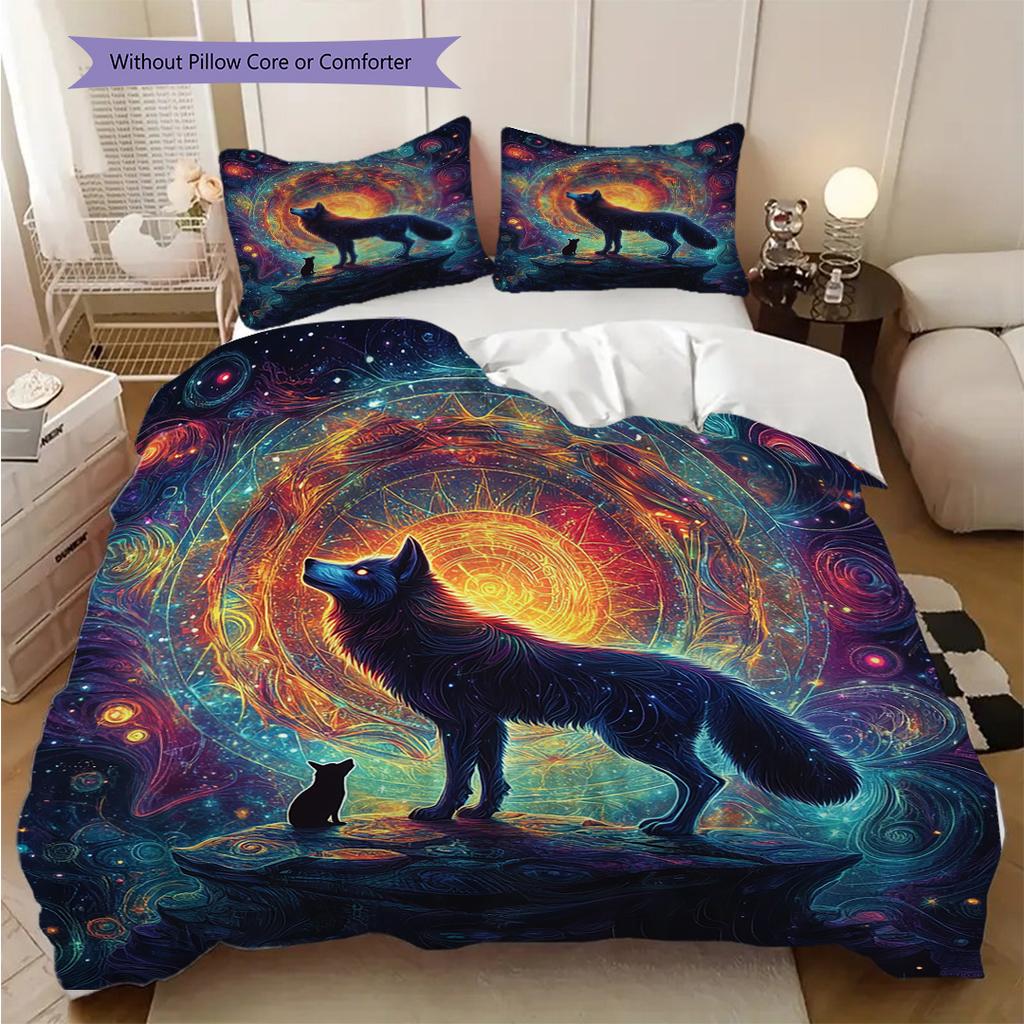 Wolf Pattern Bedding Quilt Set Quilt Cover Pillowcase Home Decoration Birthday Gift (1 * Duvet Cover + 2 * Pillowcase, Without Core)