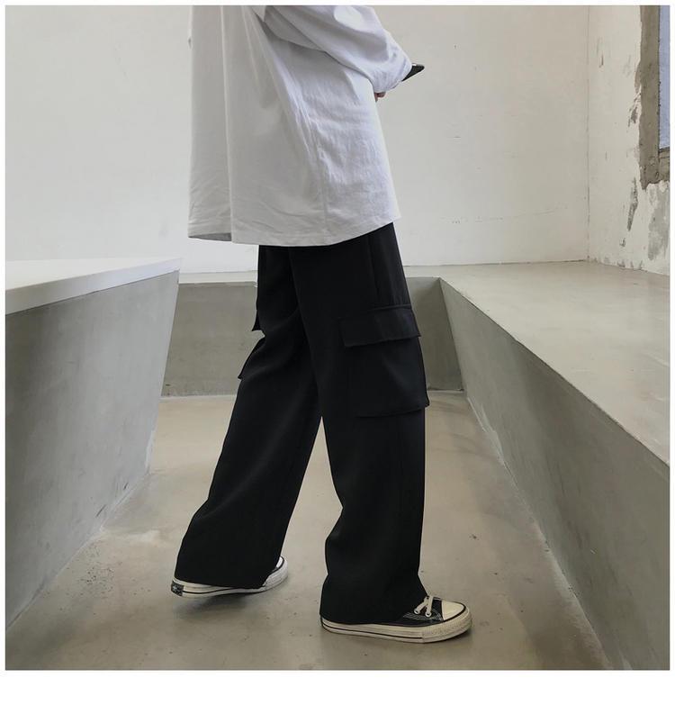 Men's Korean Style Loose Wide-Leg Cargo Pants with Drapey Fit - Retro Trendy Casual Trousers