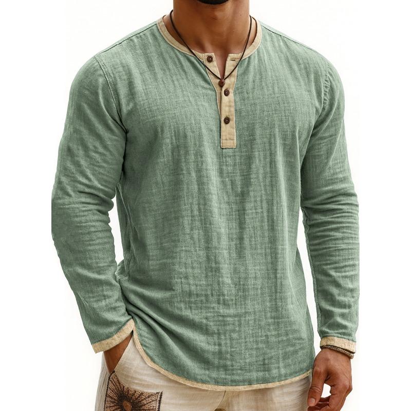

Spring Autumn Vintage Patchwork Pullover Tee Male Long Sleeve Casual Bottomed T-shirt Top 5XL