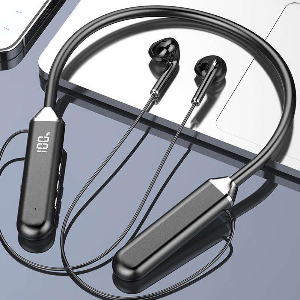 Cuffie Bluetooth BNR con Archetto da Collo 5.2 Standby Extra Lungo Stereo Riduzione del Rumore Auricolari Cuffie Sportive con Display Digitale