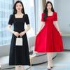 Red Women's Square-Neck Dress: 2026 Summer French Retro Style with Puff Sleeves for Engagements