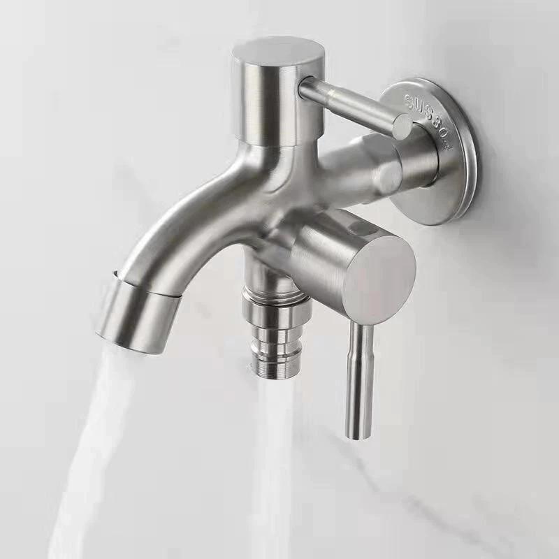 

304 Stainless Steel 1 Inlet 2 Outlets Faucet Double Control Tap For Washing Machine & Sink Home Kitchen Hardware Accessory