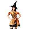 Witch Costume Women Halloween Cosplay Dress Set Sexy Gothic Party Outfit Pumpkin Theme Role Play