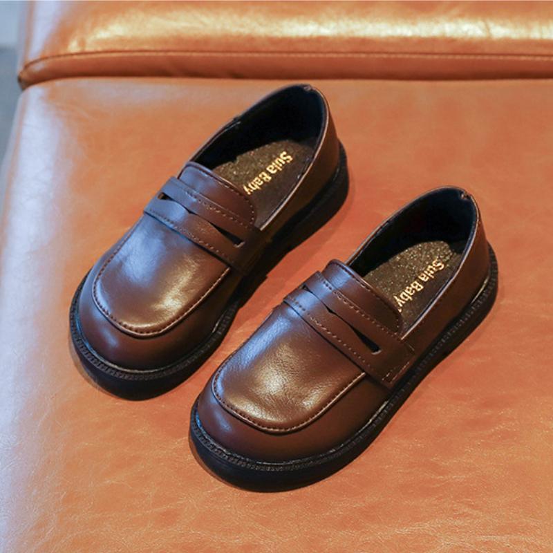 Children's Leather Shoes Spring Autumn Causal Black School Girl Shoes Non-slip PU Kids Causal Boys Formal Uniform Flat Loafers