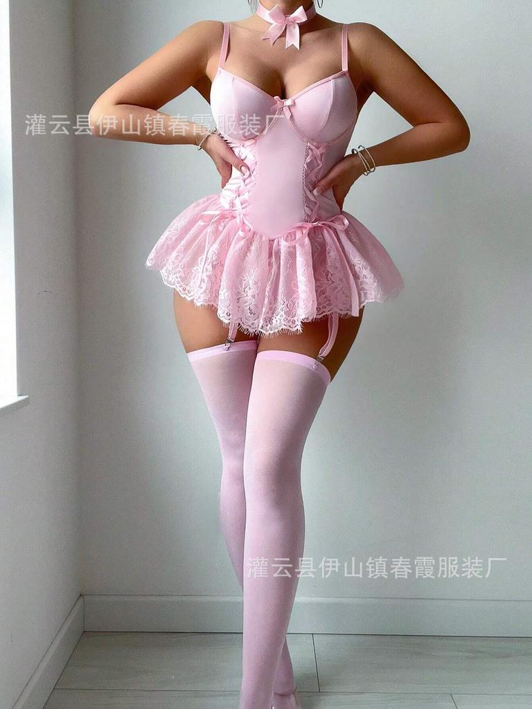 2026 New Milk Silk Lace Suspender Short Skirt Sex Underwear Women's Factory