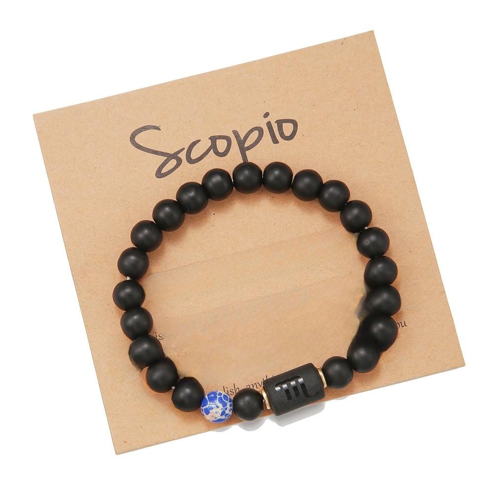 Twelve Constellations Beaded Elastic Bracelet For Men And Women With Black Matte Agate For Travel Gifts