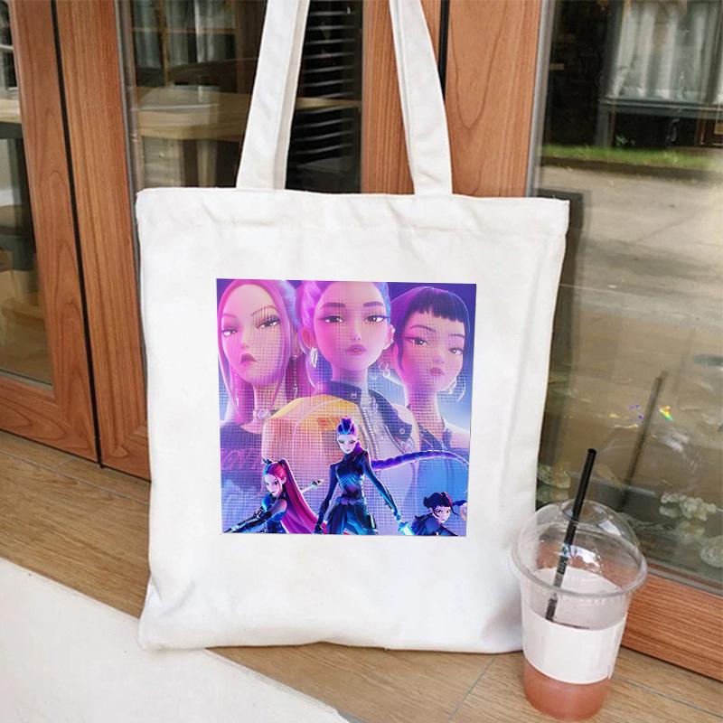 Cartoon K Pop Demon Hunters Women's Shoulder Pouch Fashion Canvas Bags Adorable Tote Bags Printed Handbag Shopping Bags Birth Date Gifts