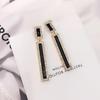 Fashion Black Color Enamel Rectangle Drop Earrings for Women Geometric Inlay Rhinestone Long Ear Wedding Party Jewelry