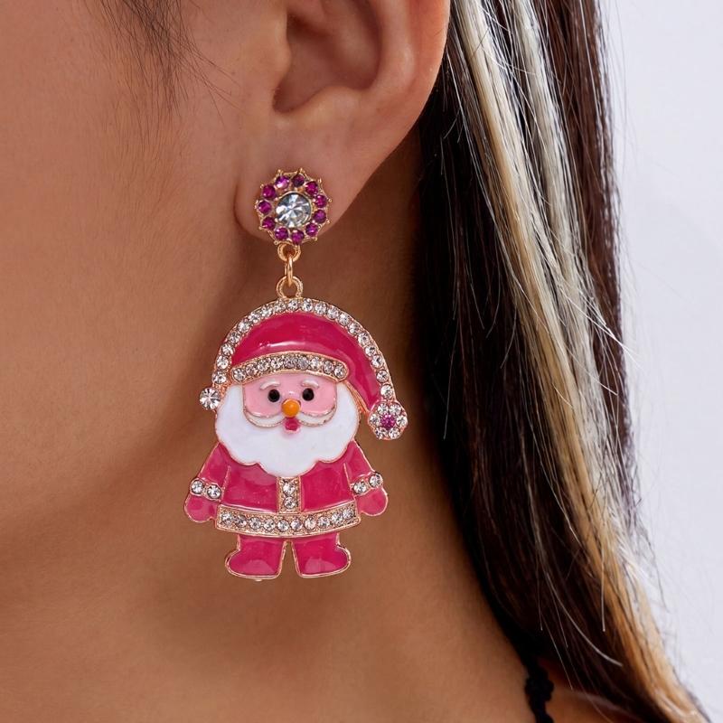 Festive Enamel Earrings for Christmas Gatherings, Gold Tone Statement Pair with Holiday Detail for Winter Looks
