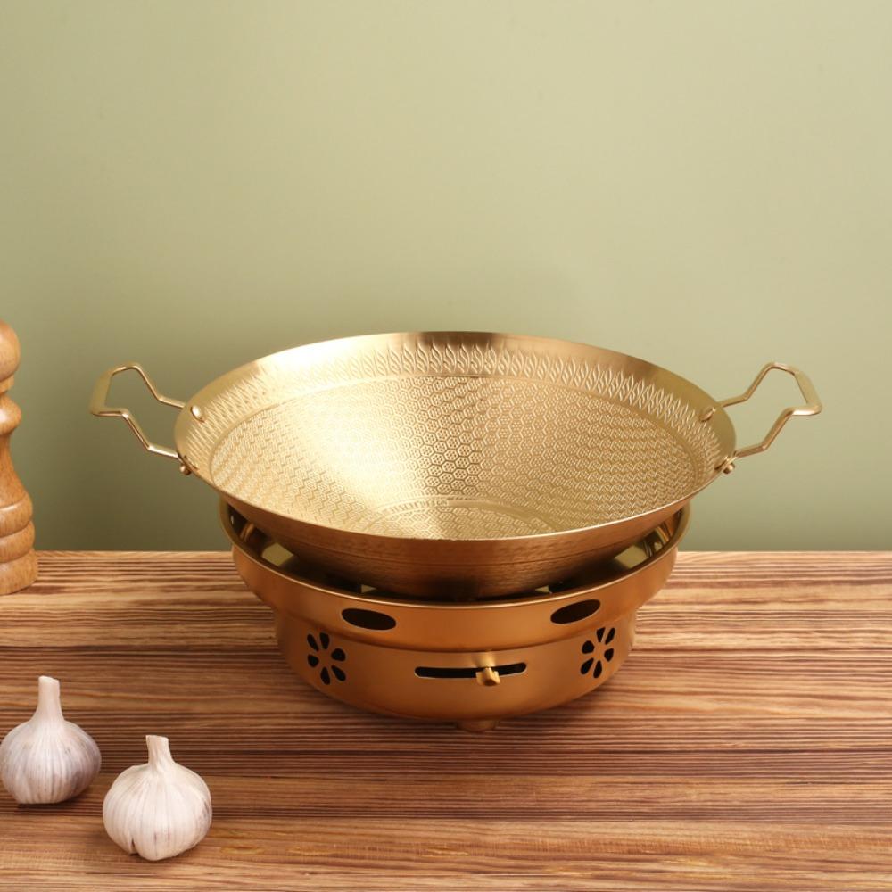 Korean Style Honeycomb Pattern Spicy Pot Stainless Steel Frying Cooking Pot Camping Wok Commercial