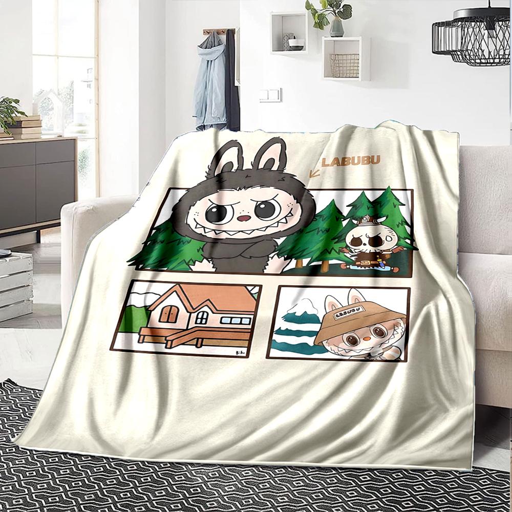 1Pc Cute Labubu Blanket Soft Comfortable Polyester Blanket Allseason Bedroom Office Outdoor Use Christmas Gift Choice Print Home Blanket Soft And Comf