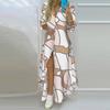 Spring Autumn Women's Shirt Dress Temperament Print Single-breasted Open Shirt Dress Casual Long Dress