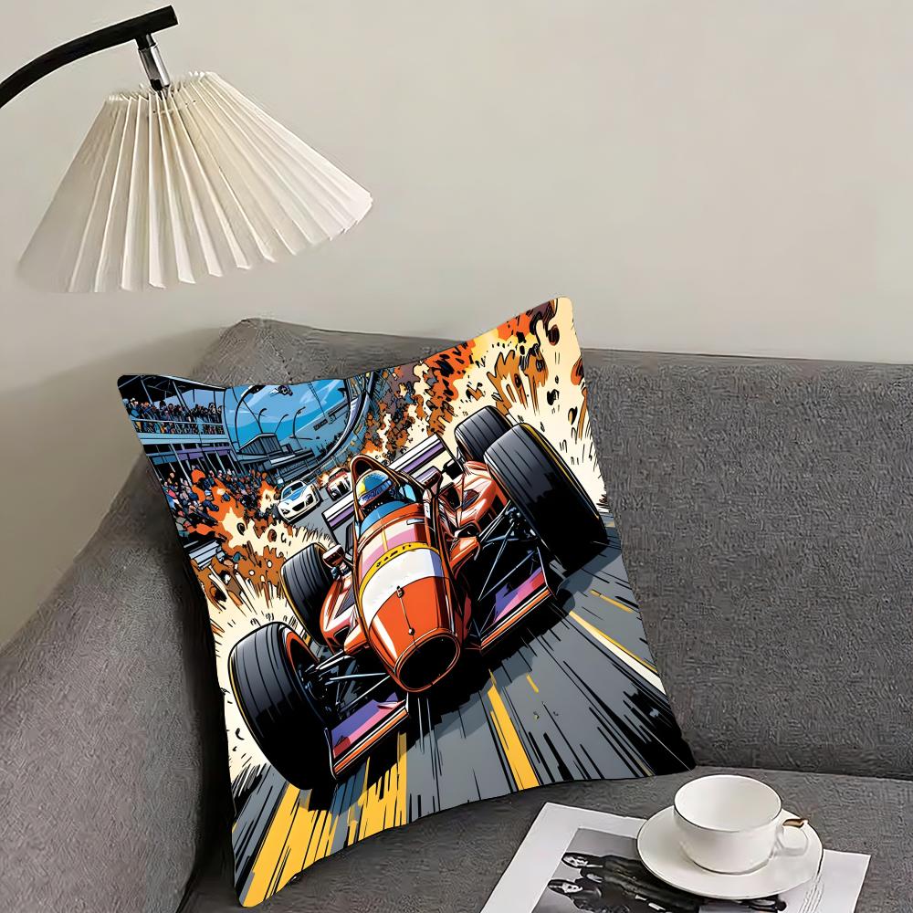 Racing Cool Cushion Cover Pillowcase Ultra Soft Skin Friendly Fabric Cloud Like Comfort Concealed Zipper