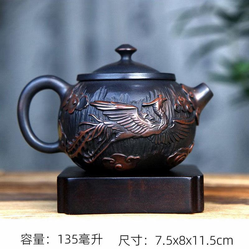 

1 PCS Purple Pottery Handmade Relief Xishi Pot Chinese Retro Single Tea Maker Kung Fu Tea Set Chinese Tea Pot